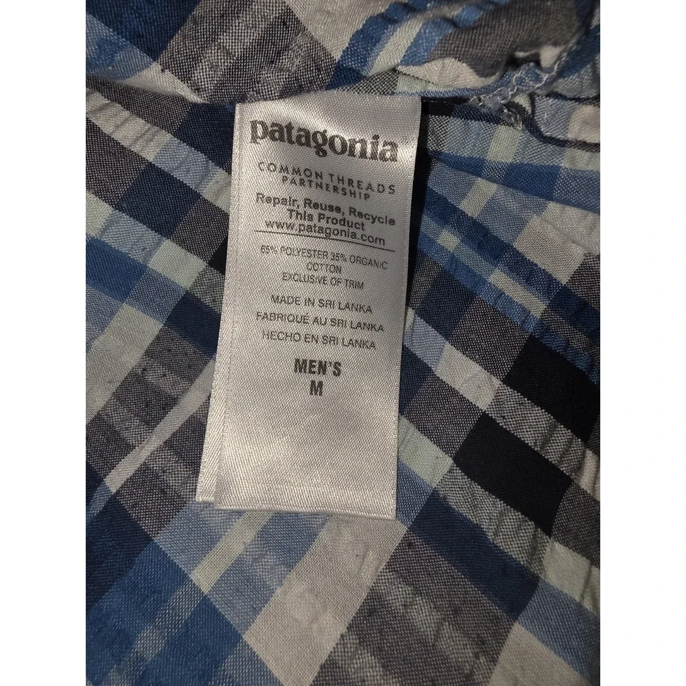 Patagonia Puckerware Men's Shirt White Black Blue Plaid Sz M Gorpcore